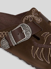 Birkenstock By Etro Embroidered Suede Boston Clogs