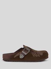 Birkenstock By Etro Embroidered Suede Boston Clogs