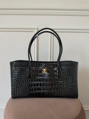 Chanel Croc Embossed Black Shopping Tote