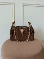 Chanel 25 Brown Suede Mini GHW