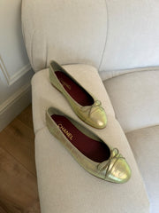 Chanel Croc Embossed Ballerina Gold