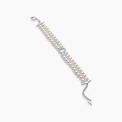 O By Yoko 18K White Gold Freshwater Pearl and Diamond Bracelet