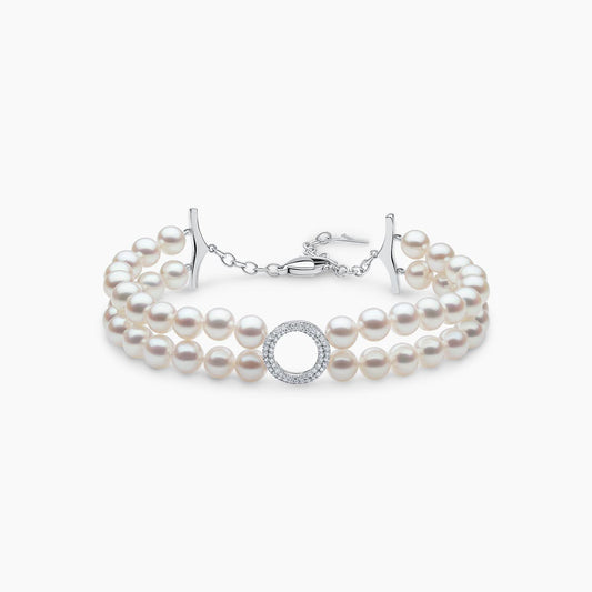 O By Yoko 18K White Gold Freshwater Pearl and Diamond Bracelet