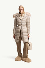 Boedic Hooded Shearling-Trimmed Long Down Jacket