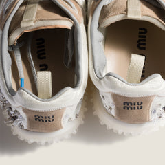 Bubble Embroidered Technical Fabric And Suede Sneakers
