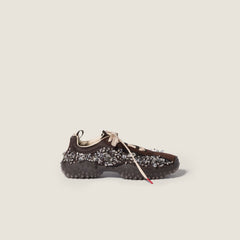 Bubble Embroidered Technical Fabric And Suede Sneakers