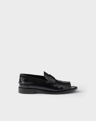Brushed Leather Peep-Toe Loafers
