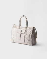Prada Bonnie printed linen and leather tote bag