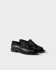 Brushed Leather Peep-Toe Loafers