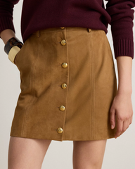 Button-Front Goat-Suede Pencil Miniskirt