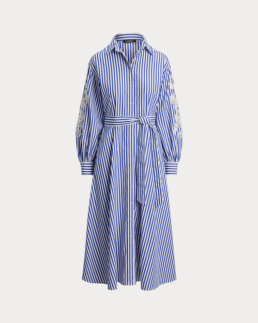 Striped Eyelet Broadcloth Shirtdress