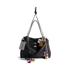 Women's Rodeo Large Handbag Used Effect With Charms In Black