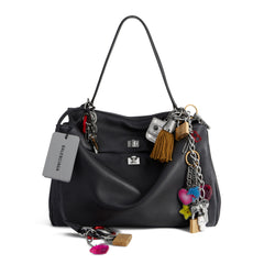 Women's Rodeo Large Handbag Used Effect With Charms In Black