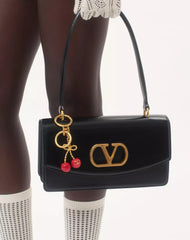 Chez Valentino Bag And Key Ring Charm In Metal And Enamel.