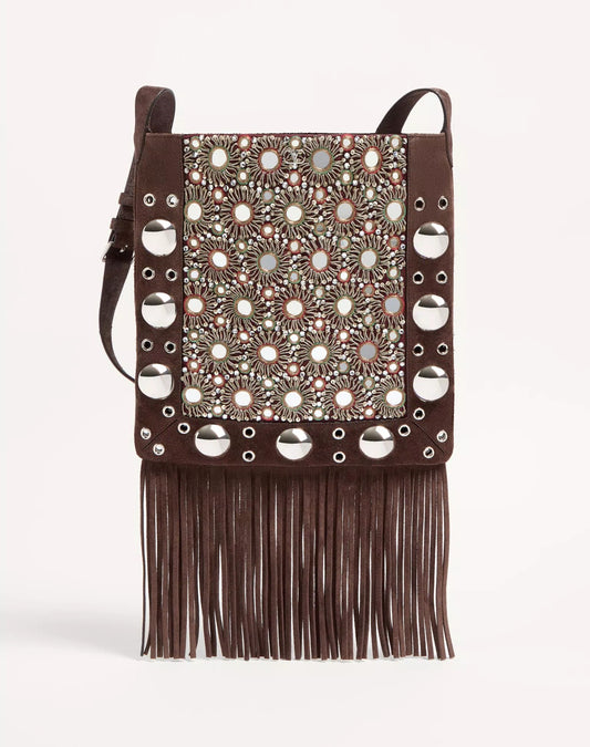 Valentino Garavani Nellcôte Embroidered Shoulder Bag With Fringes