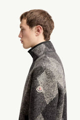 Diamond Pattern Wool Blend Zip-Up Cardigan