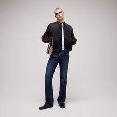 Cotton Denim Biker Jacket With Web