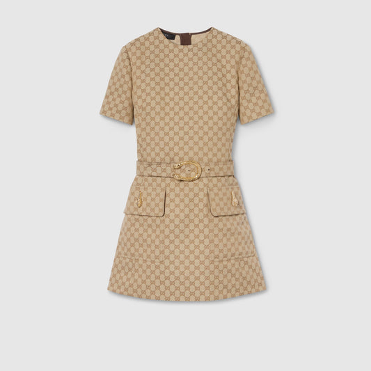 Gg Cotton Canvas Fabric Dress