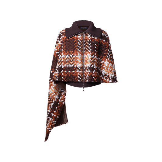 Asymmetrical Tartan Tweed Cape Coat