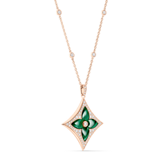 Color Blossom XL Star Pendant, Pink Gold, Malachite and Diamonds
