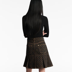 Monogram Denim Pleated Skirt