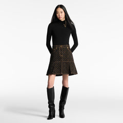 Monogram Denim Pleated Skirt
