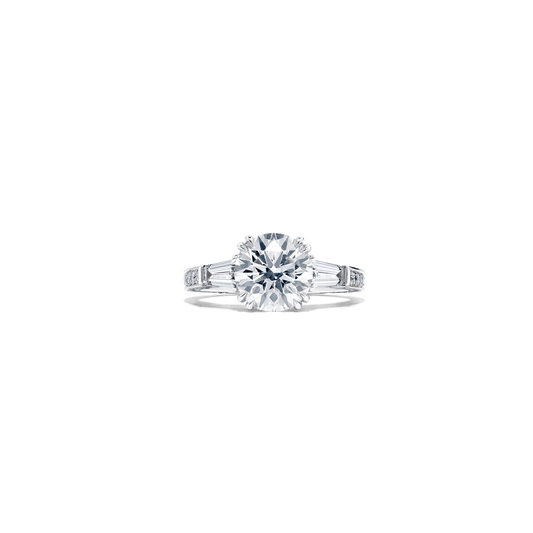Round And Baguette White Diamond Engagement Ring, 2.30ct