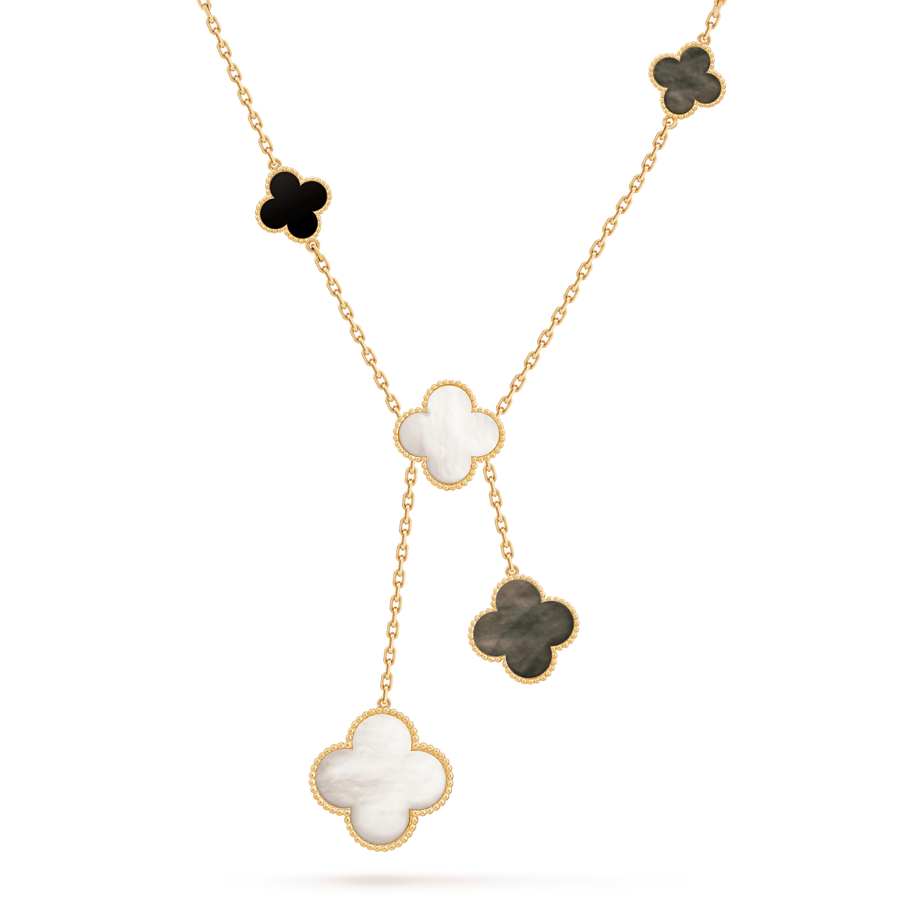 Magic Alhambra necklace, 6 motifs 18K white gold, Chalcedony