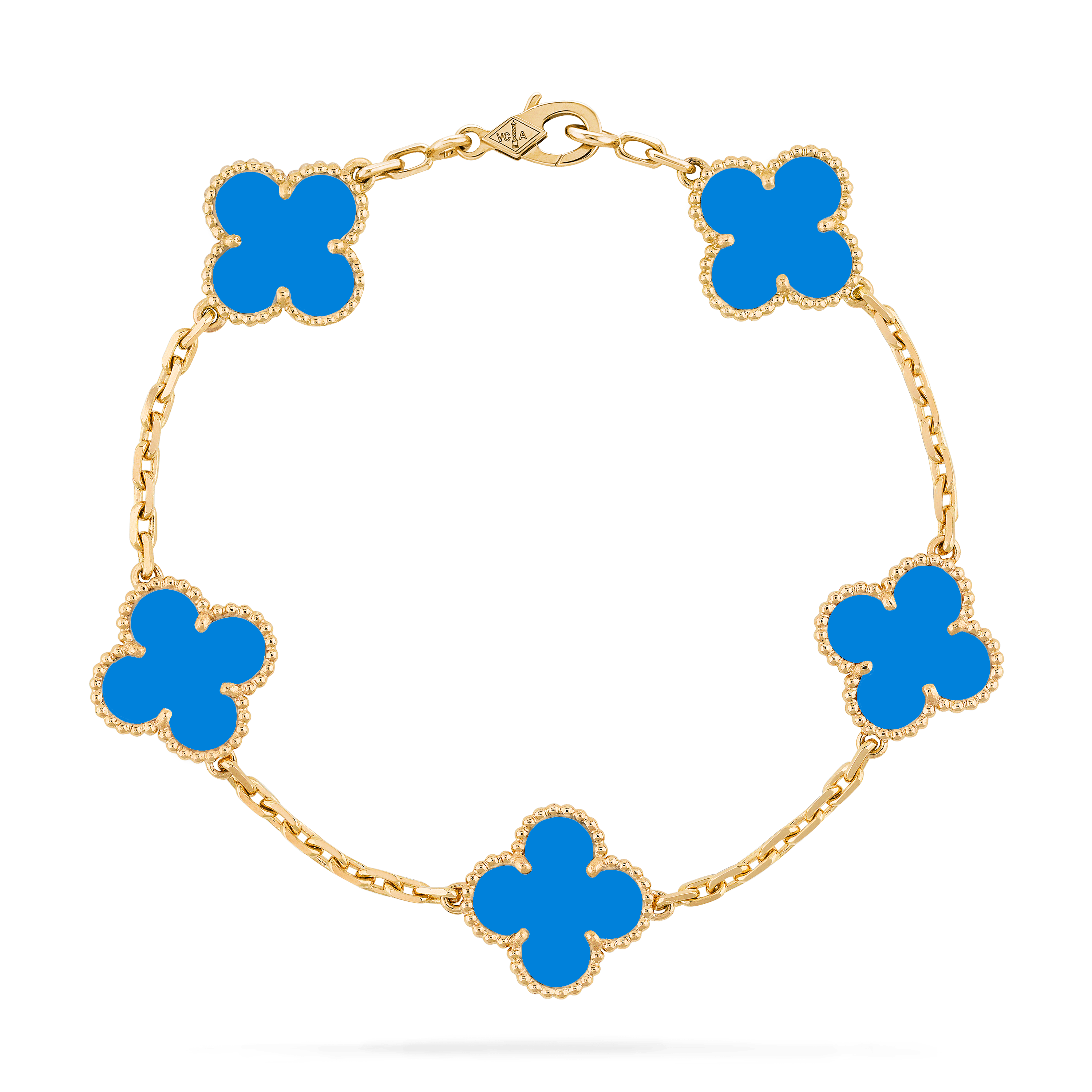Van Cleef & Arpels Vintage Alhambra Blue Agate Yellow Gold 5 Motif