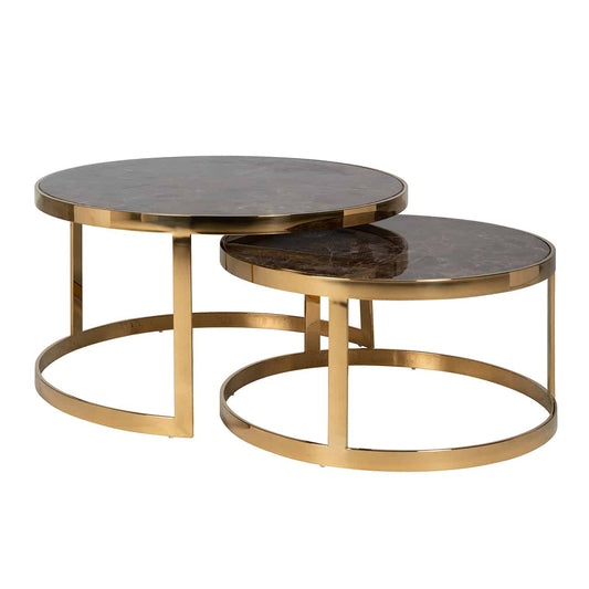 Coffee table Conrad set of 2 faux emperador marble (Gold)