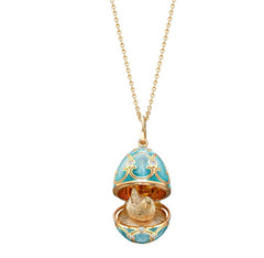 Heritage Yellow Gold Diamond & Turquoise Guilloché Enamel Hen Surprise Locket