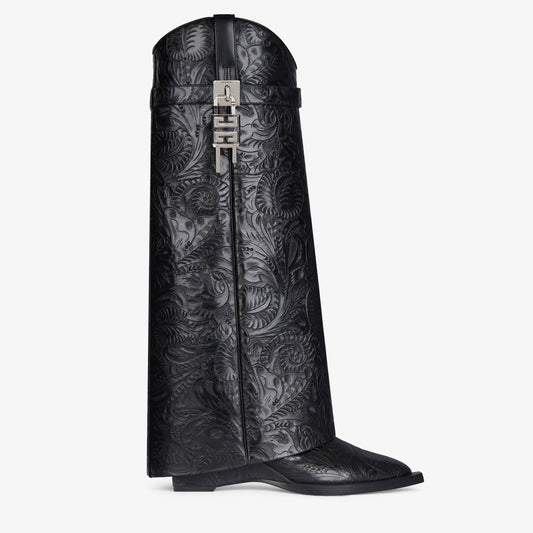 Shark Lock Cowboy boots in leather with western pattern
