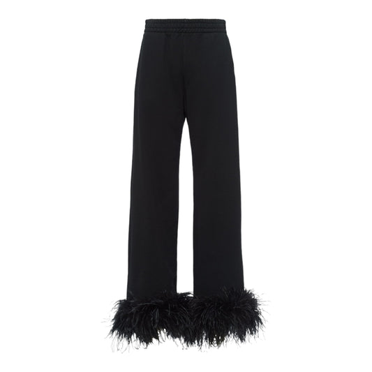 Cotton Fleece Joggers With Feather Trim
