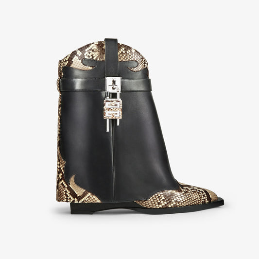 Shark Lock Cowboy ankle boots in leather and python