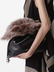 Medium Flamenco Clutch In Glossy Lambskin And Shearling
