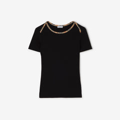 Check Trim Stretch Cotton T-shirt