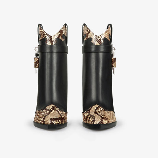 Shark Lock Cowboy ankle boots in leather and python