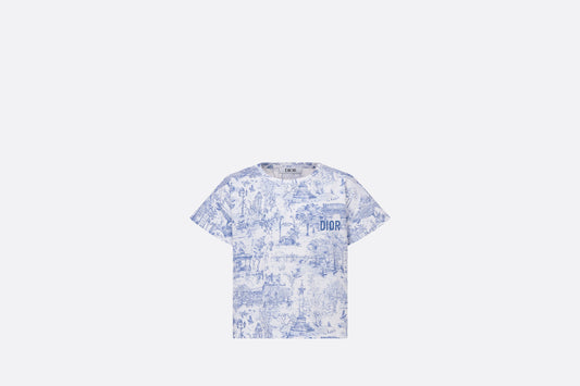 Ivory Cotton Jersey with Blue Toile de Jouy Paris Print Kid's T-Shirt