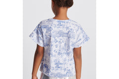 Ivory Cotton Jersey with Blue Toile de Jouy Paris Print Kid's T-Shirt