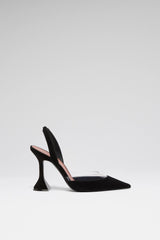 Lara Sling 95 Black Suede And Transparent Pvc