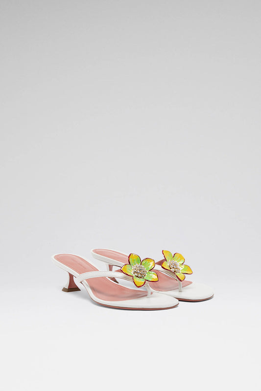 Vittoria Thong Slipper 45 White Nappa And Enamel Flower