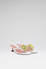 Vittoria Thong Slipper 45 White Nappa And Enamel Flower