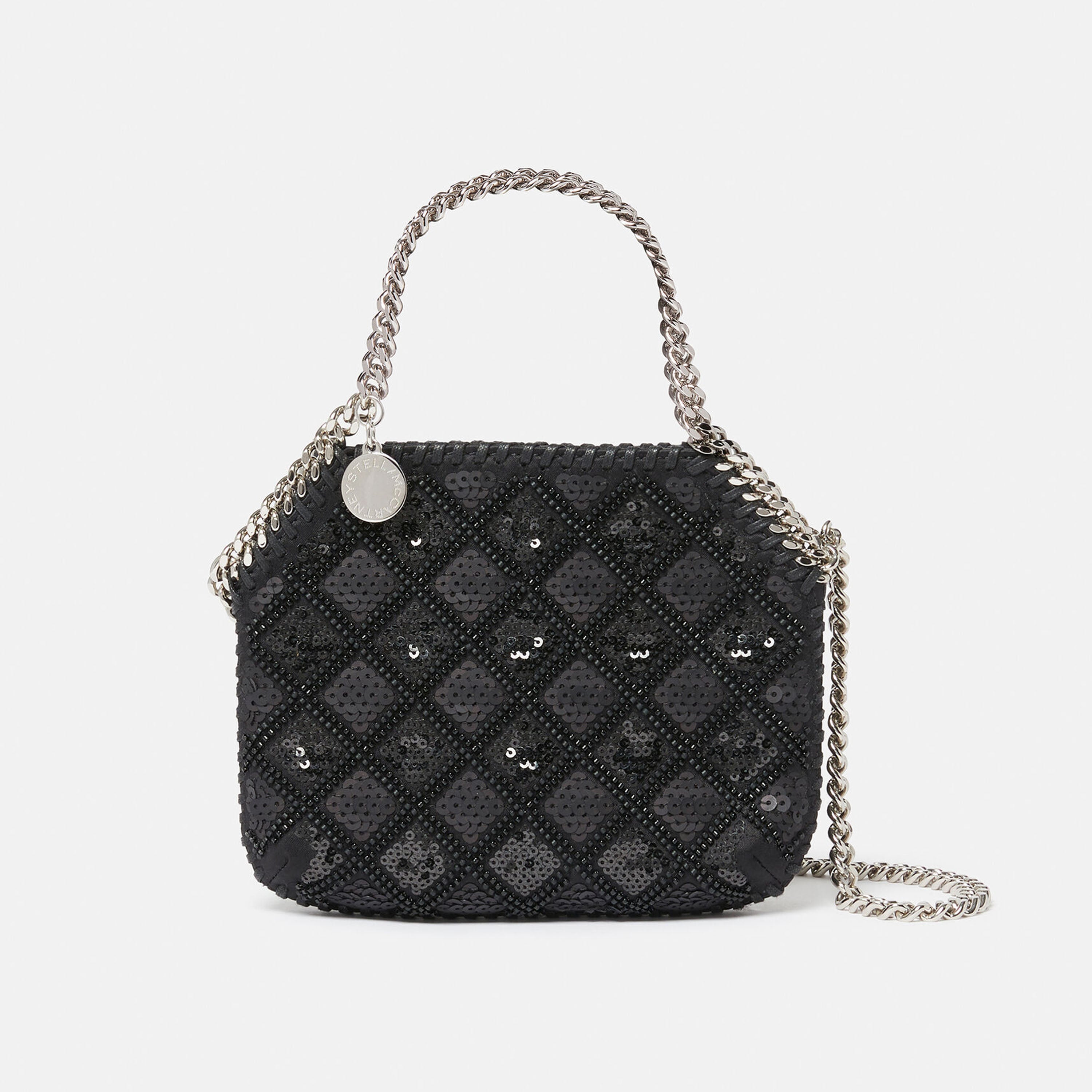 Falabella Checked Sequin Embroidery Evening Tote Bag
