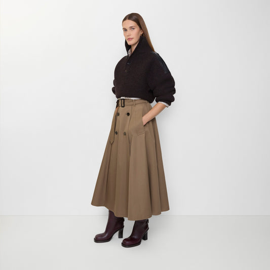 Gabardine Trench Midi Skirt