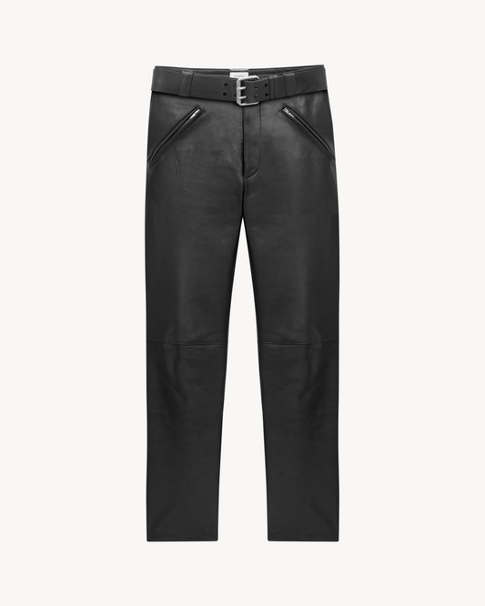 Belted Pants In Grained Leather