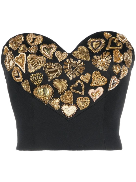 Heart-Embellished Strapless Bustier Top