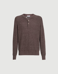 Cotton And Linen Half English Rib Knit Sweater With Henley Collar