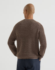 Cotton And Linen Half English Rib Knit Sweater With Henley Collar