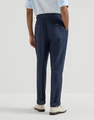 Lightweight Délavé Linen Trousers With Reversed Double Pleats And Waist Tabs