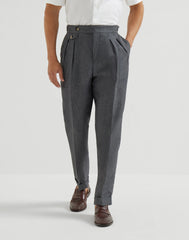 Lightweight Délavé Linen Trousers With Reversed Double Pleats And Waist Tabs